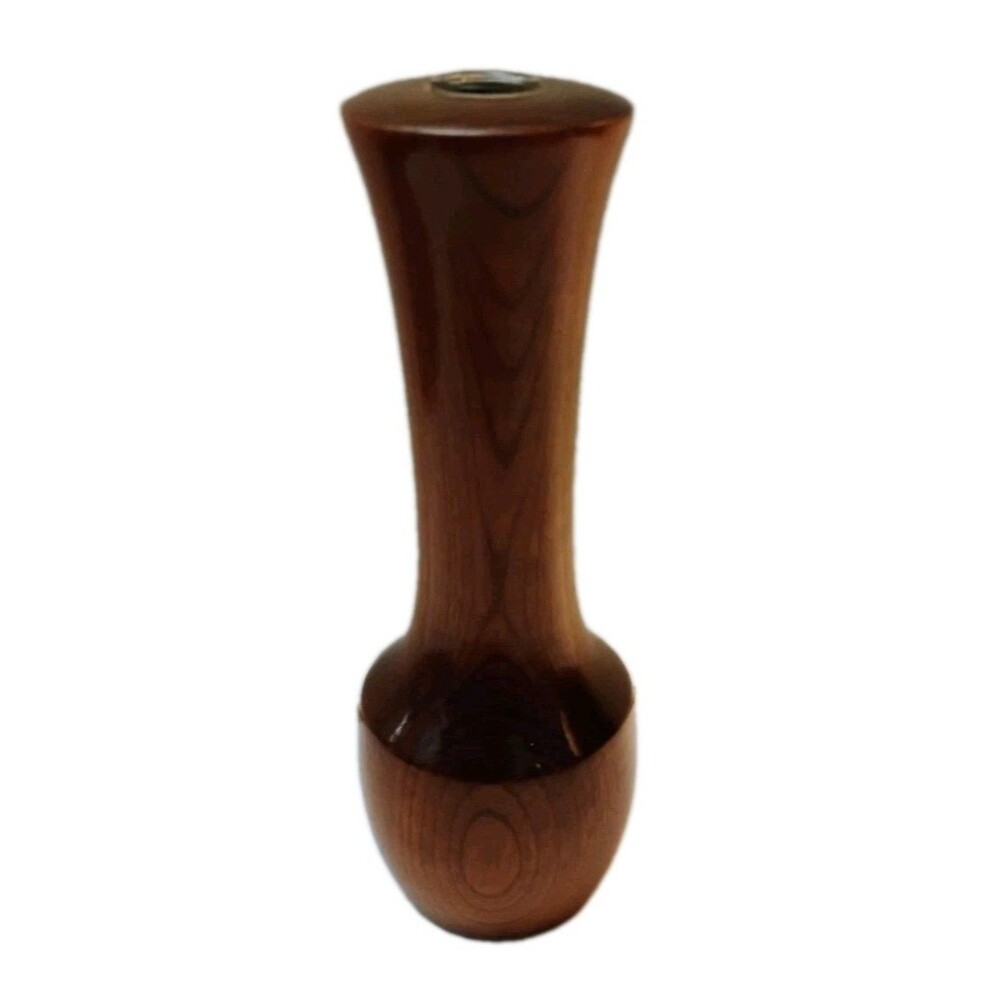 Vintage Mid Century Hand Turned Wood Bud Vase 6.5" Glass Insert Tube Liner